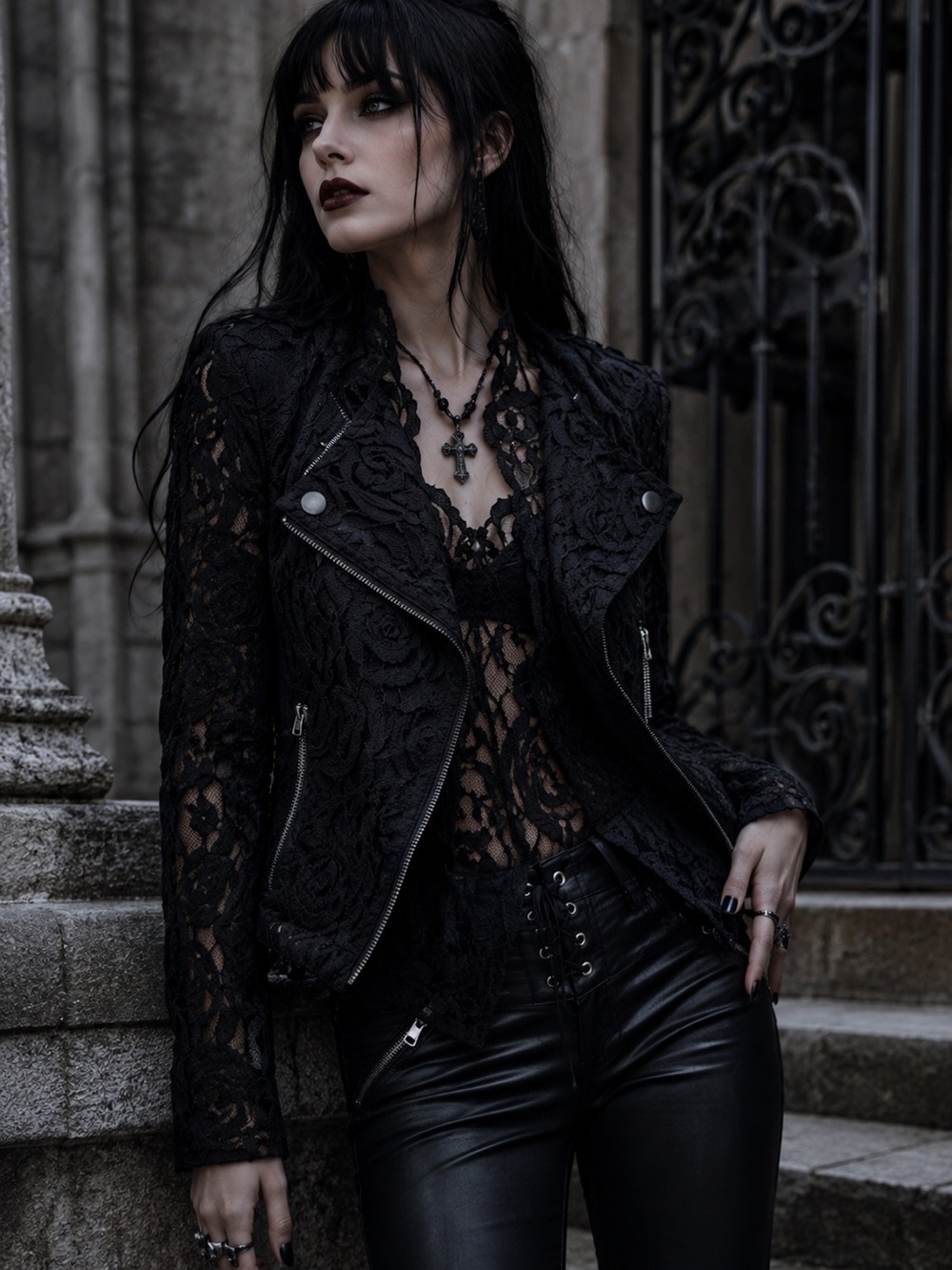 VTG INC International Concepts Black Lace Blazer Zipper accent whimsigoth XS